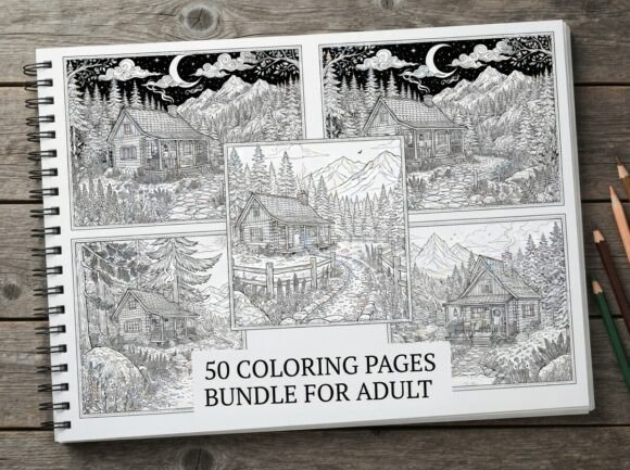 Cozy Mountain Cabin Coloring Pages