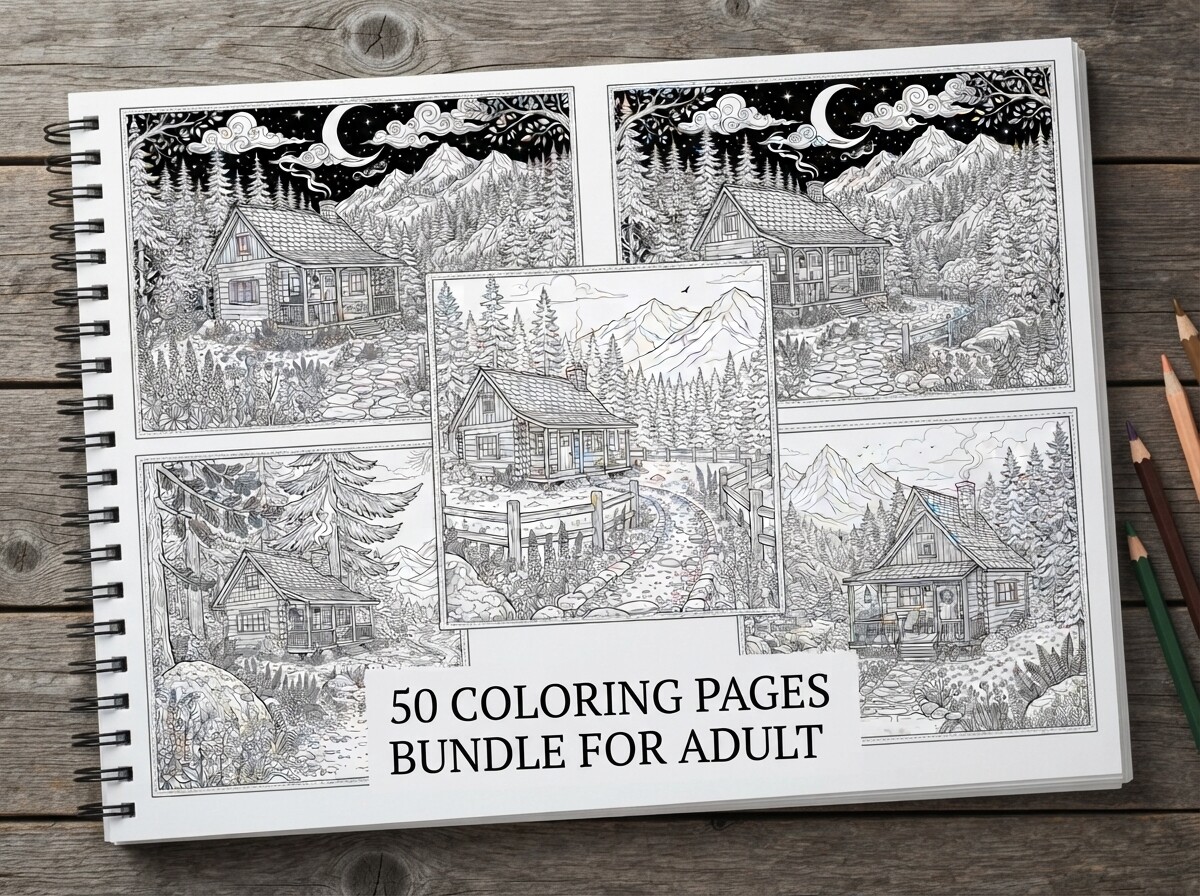 Cozy Mountain Cabin Coloring Pages