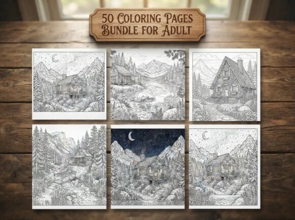Cozy Mountain Cabin Coloring Pages