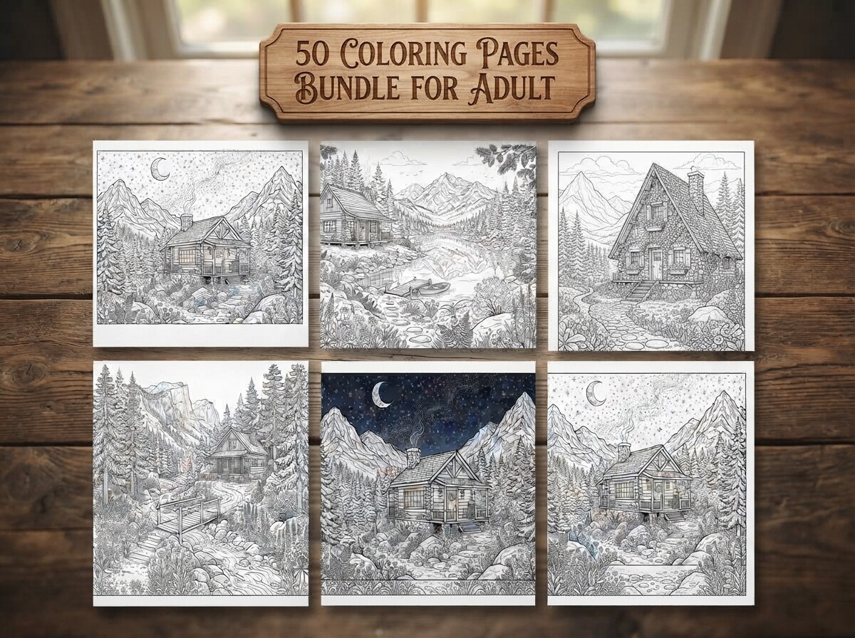 Cozy Mountain Cabin Coloring Pages