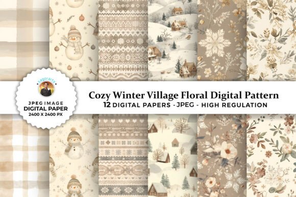 Cozy Winter Village Floral Digital Paper