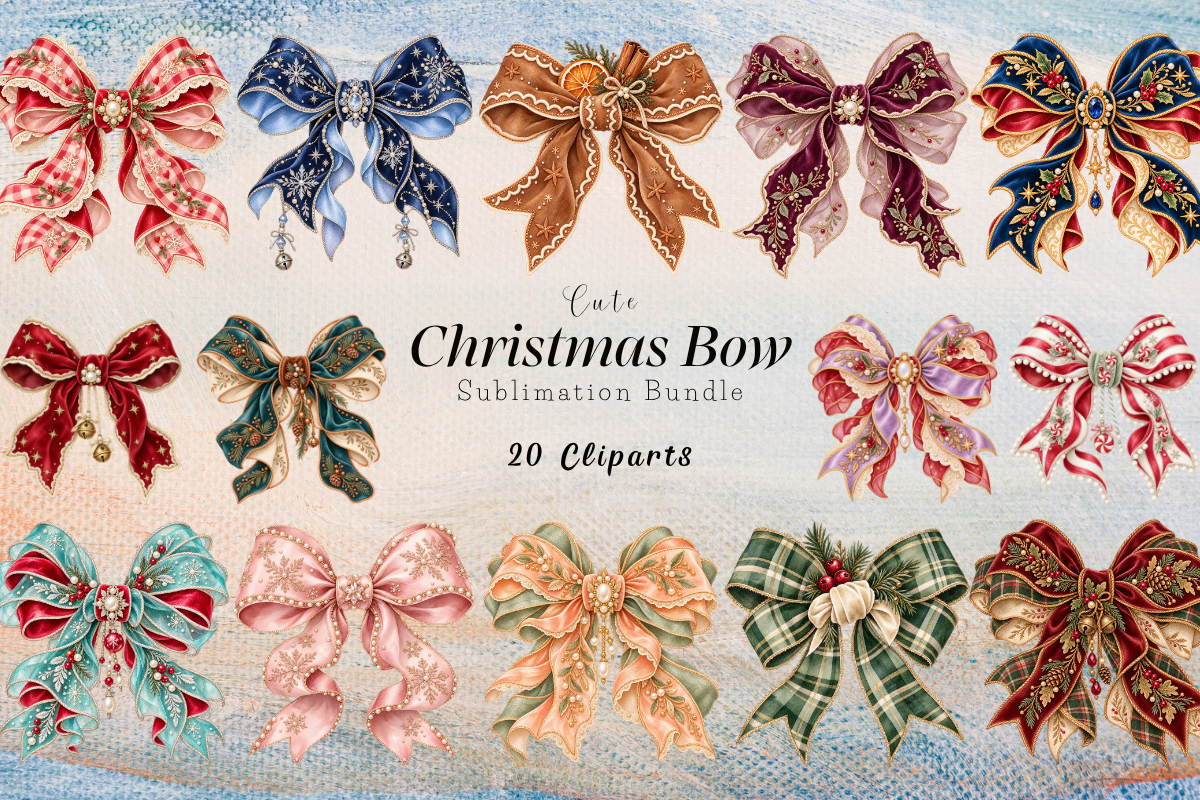 Cute Christmas Bow Clipart PNG Bundle Graphic by PIXEL CRAFT STUDIO ...