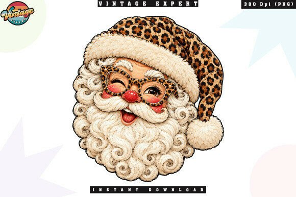 Cute Christmas Santa Patchwork PNG Graphic Illustrations By Vintage Expert