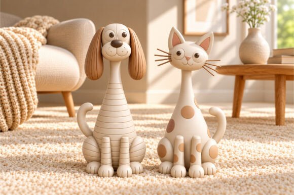 Cute Dog and Cat 3D Printable STL File  Pet Figurine Decor Set - Image 1
