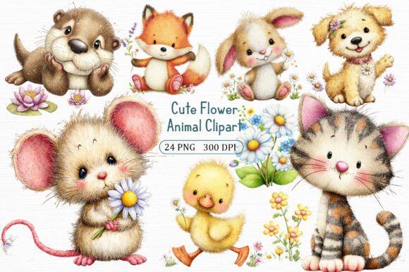 Cute Flower Animal Clipart Collection