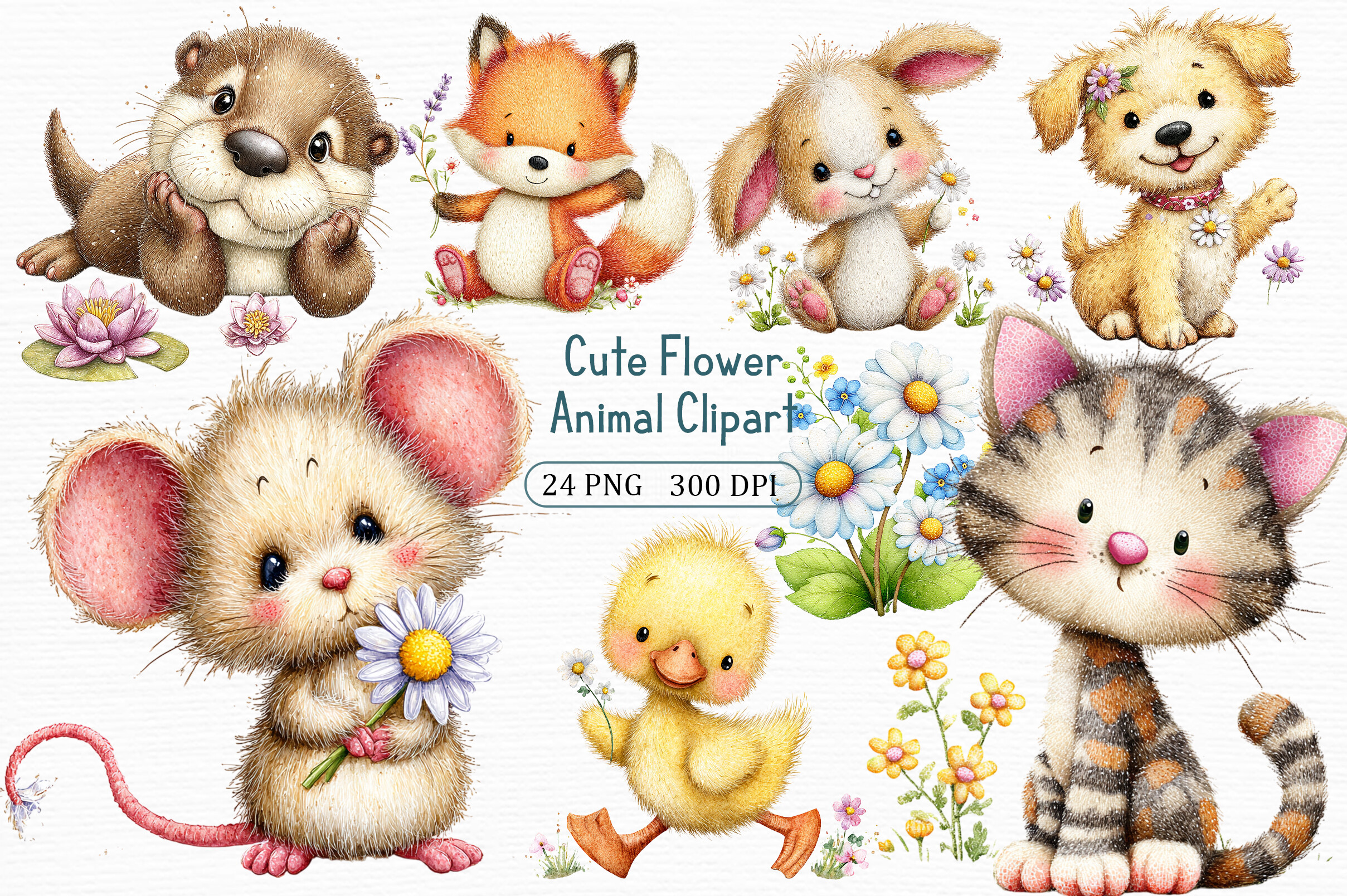 Cute Flower Animal Clipart Collection