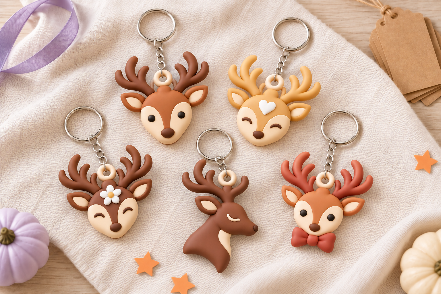 Cute Reindeer Keychain STL Bundle - 5 3D Printable Christmas Charm Models - Image 5