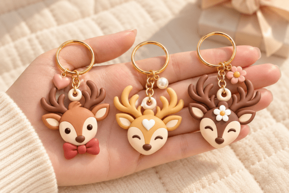 Cute Reindeer Keychain STL Bundle - 5 3D Printable Christmas Charm Models - Image 2