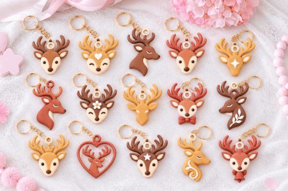 Cute Reindeer Keychain STL Bundle - 5 3D Printable Christmas Charm Models - Image 3