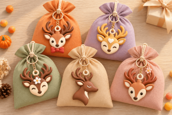 Cute Reindeer Keychain STL Bundle - 5 3D Printable Christmas Charm Models - Image 4