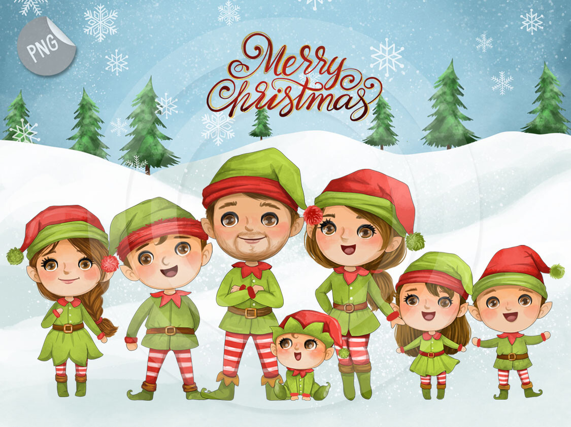 Elf Family ,Christmas Clipart