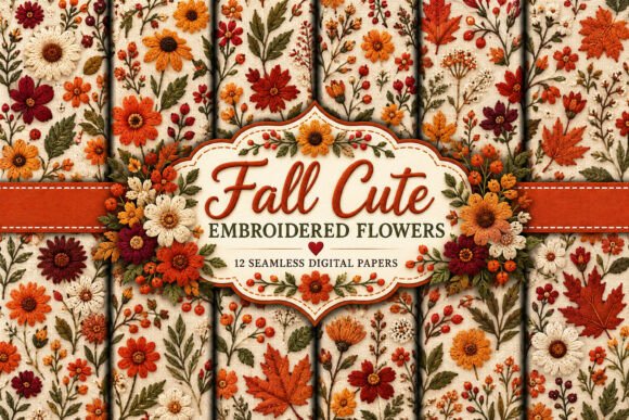 Fall Cute Embroidered Flowers Pattern