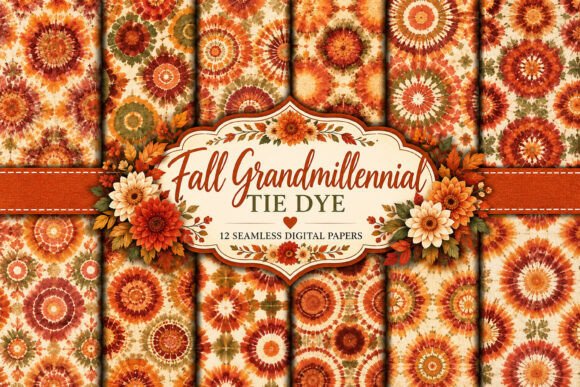 Fall Grandmillennial Tie Dye Pattern