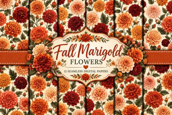 Fall Marigold Flowers Digital Papers