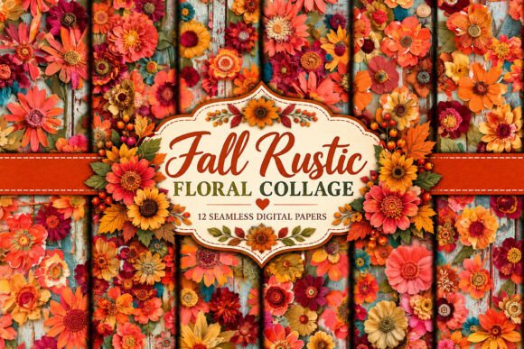 Fall Rustic Floral Collage Digital Paper