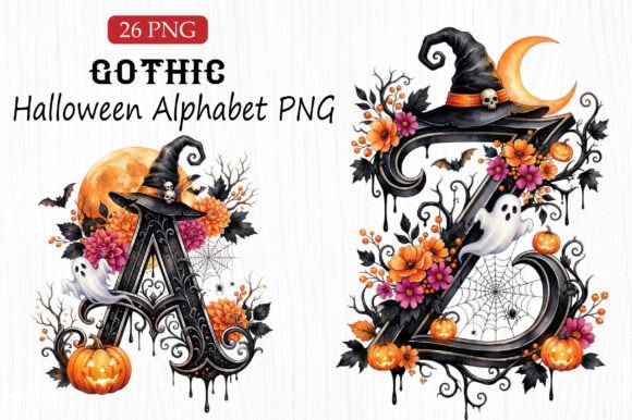 Gothic Halloween Alphabet PNG