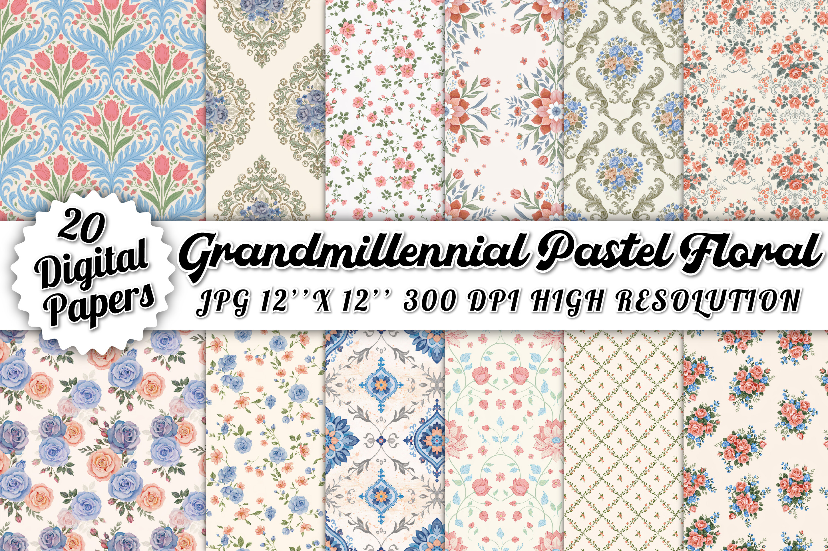 Grandmillennial Pastel Floral Digital Pa