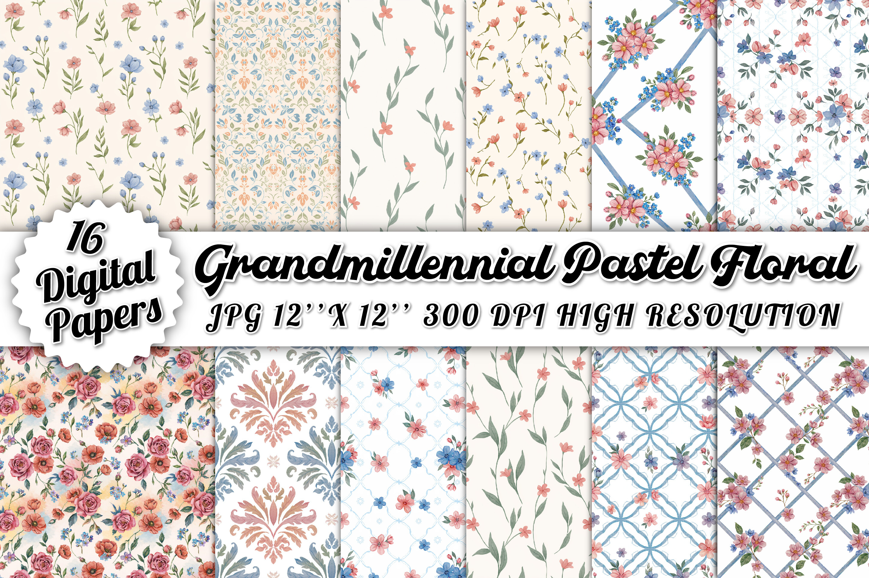 Grandmillennial Pastel Floral Seamless