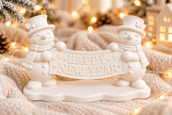 Happy New Year Snowman Couple STL – Christmas 3D Print File for Holiday Decor - Image 2