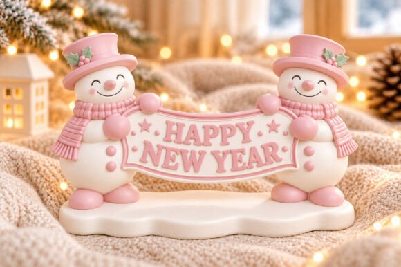 Happy New Year Snowman Couple STL – Christmas 3D Print File for Holiday Decor - Image 3