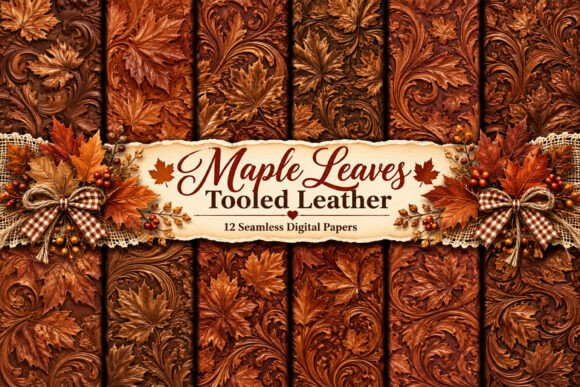 Maple Leaves Tooled Leather Background