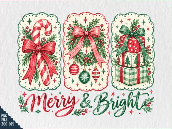 Merry Bright Christmas Holiday Decor PNG