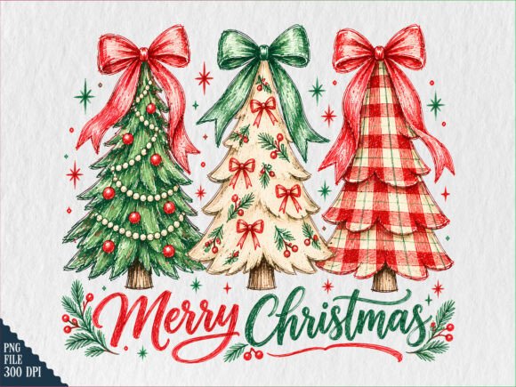 Merry Christmas Bow Tree Holiday PNG