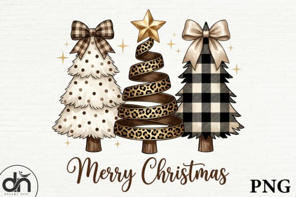 Merry Christmas Leopard Plaid Trees PNG