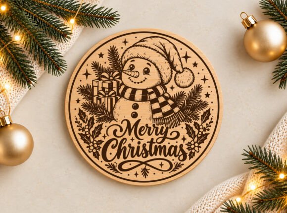 Merry Christmas Snowman Ornament Svg Laser Cutting