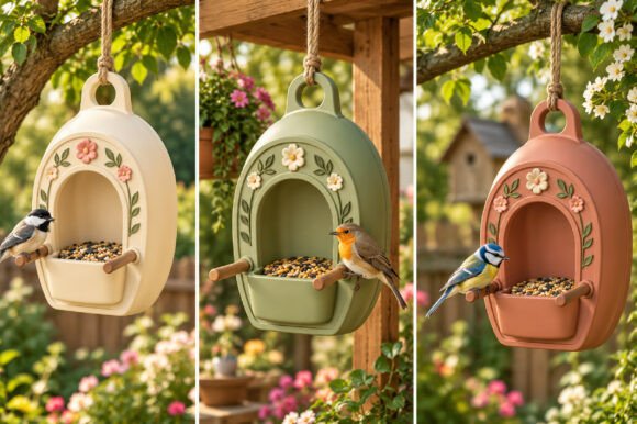 Modern Floral Bird Feeder 3D STL – Hanging Garden Bird Feeder - Image 2