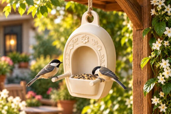 Modern Floral Bird Feeder 3D STL – Hanging Garden Bird Feeder - Image 3