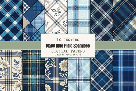 Navy Blue Plaid Seamless Pattern Bundle