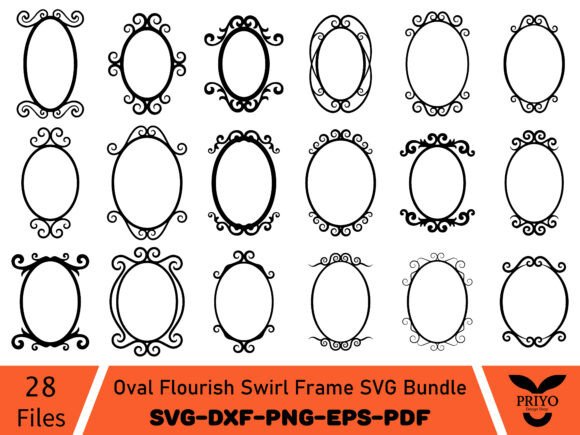 Oval Flourish Swirl Frame SVG Bundle