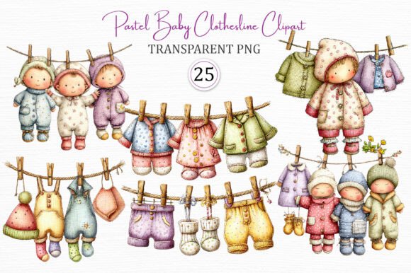 Pastel Baby Clothesline PNG Clipart