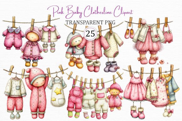 Pink Baby Clothesline PNG Clipart