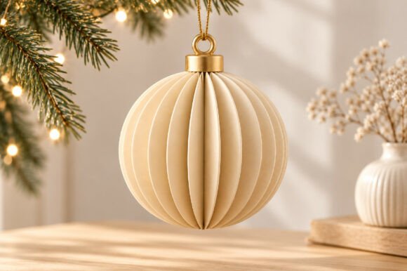 Pleated Christmas Ornament 3D STL – Printable Round Bauble with Hanging Loop - Image 2