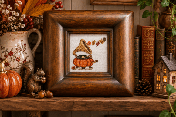 Pumpkin Gramophone Cross Stitch Pattern