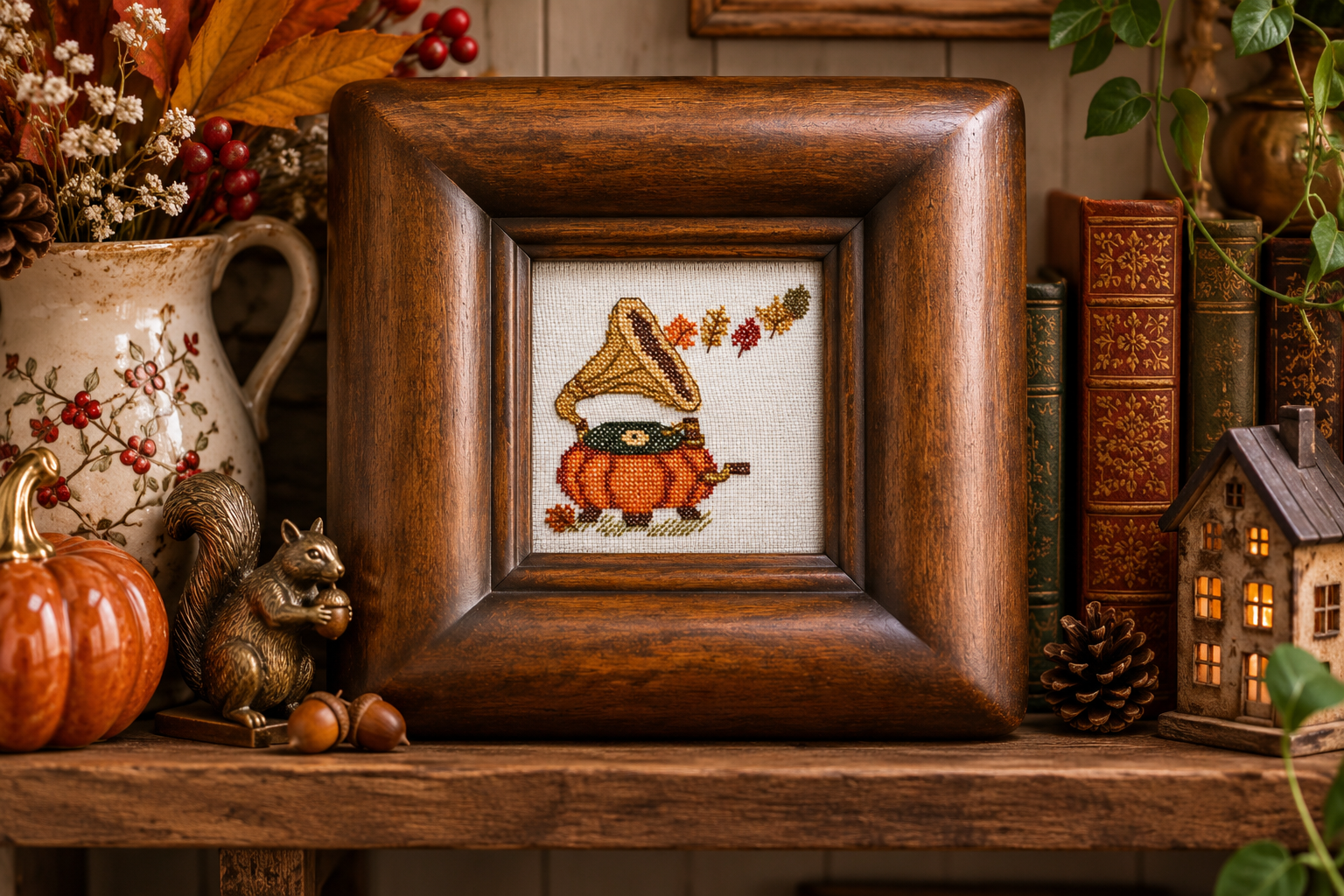Pumpkin Gramophone Cross Stitch Pattern