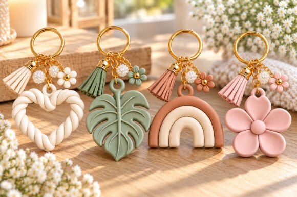 Rainbow Flower Heart Keychain STL Bundle – 4 Floral 3D Print Designs - Image 2