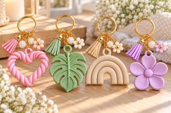 Rainbow Flower Heart Keychain STL Bundle – 4 Floral 3D Print Designs - Image 3
