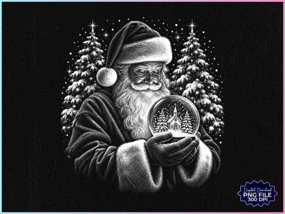Retro Christmas Santa Snow Globe PNG