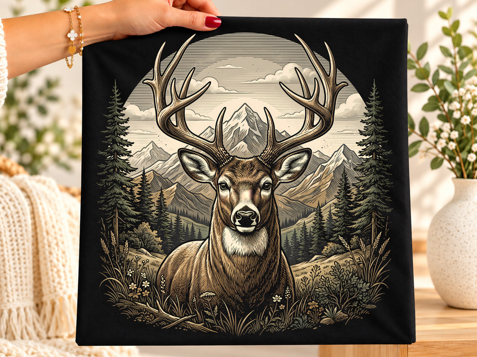 Retro Deer Buck Mountain Wildlife PNG