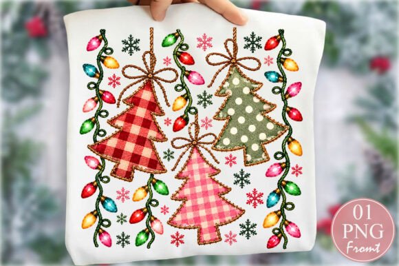 Retro Fabric Applique Christmas Tree PNG