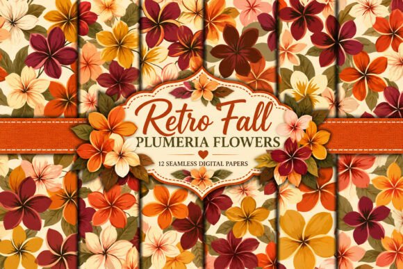 Retro Fall Plumeria Flower Digital Paper