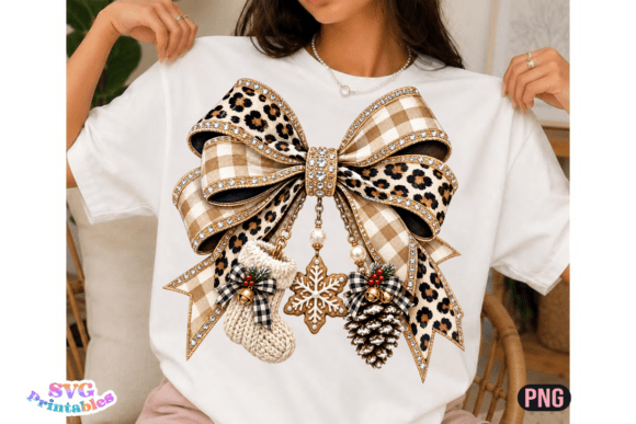 Retro Winter Bow Png, Charms Leopard