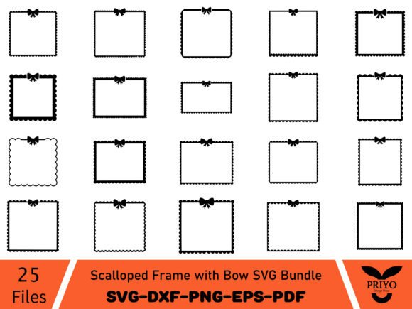 Scalloped Frame with Bow SVG Bundle