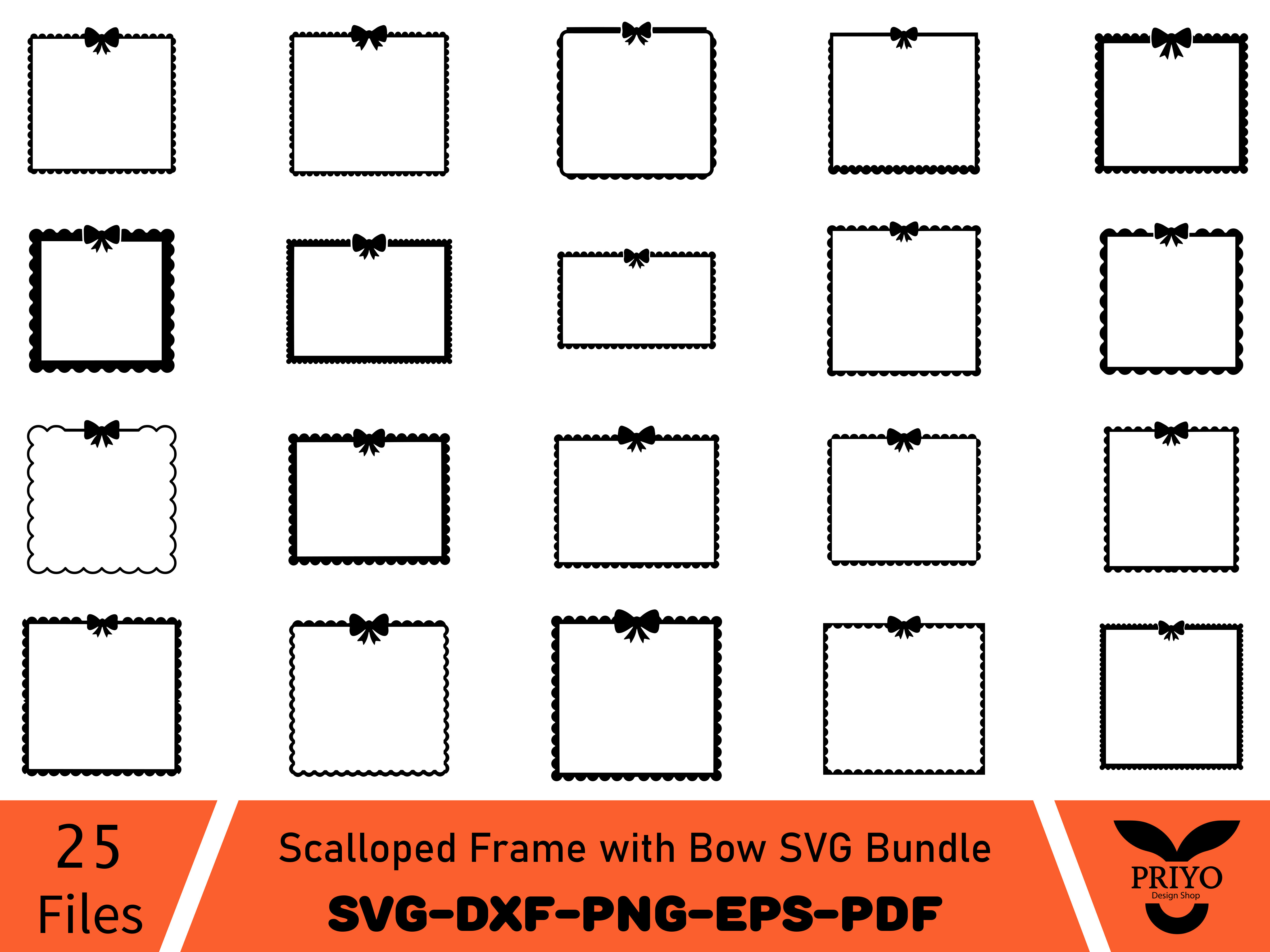 Scalloped Frame with Bow SVG Bundle