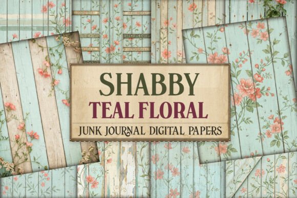 Shabby Teal Floral Junk Journal Paper