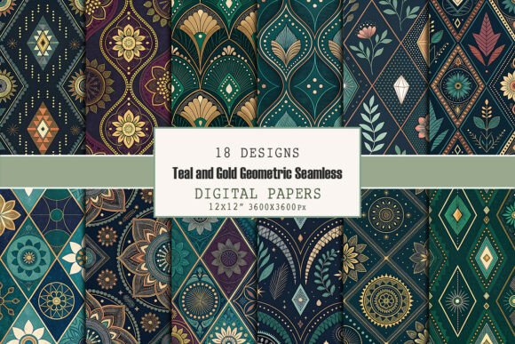 Teal and Gold Geometric Seamless Pattern