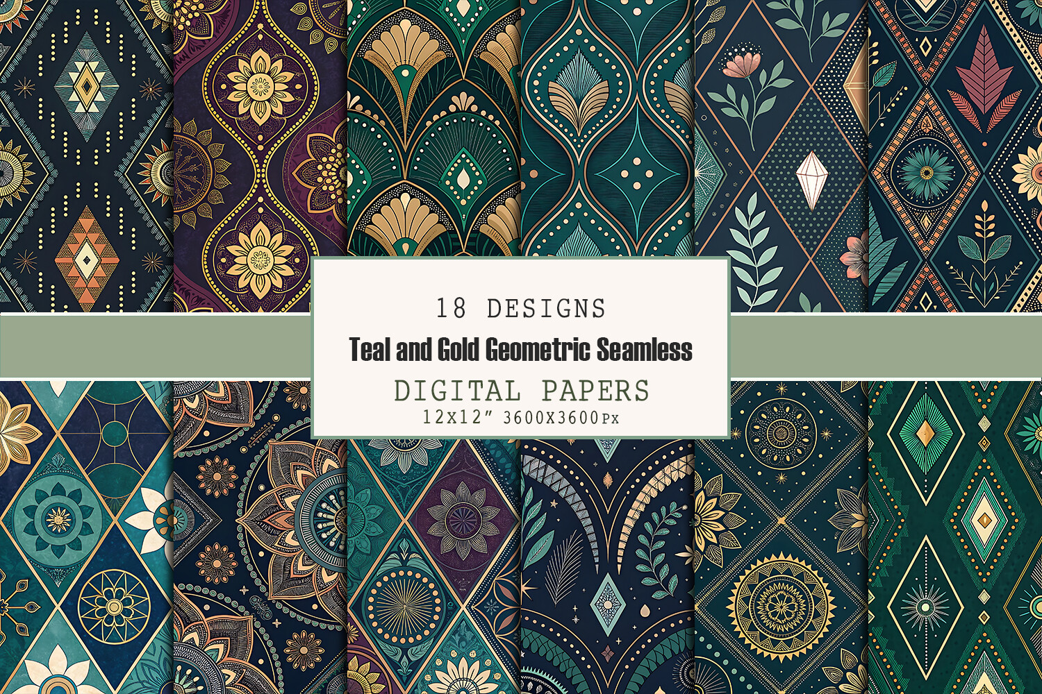 Teal and Gold Geometric Seamless Pattern